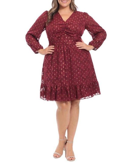 London Times Metallic Dot Long Sleeve Dress in Red | Lyst