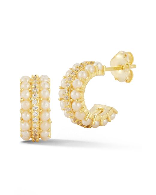 Glaze Jewelry Metallic Genuine Cultured Pearl & Cubic Zirconia Hoop Earrings