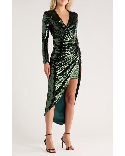 jonathan simkhai sequin wrap dress Jonathan Simkhai NWT Emersyn Long Sleeve Sequin Midi Dress Size 2 in Dark Green