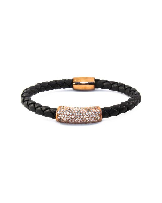Liza Schwartz Metallic Rose Gold Vermeil Cz Bar Premium Leather Bracelet