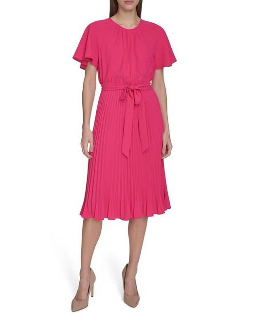 Calvin Klein Pink Aerowash Flutter Sleeve Pleated Dress
