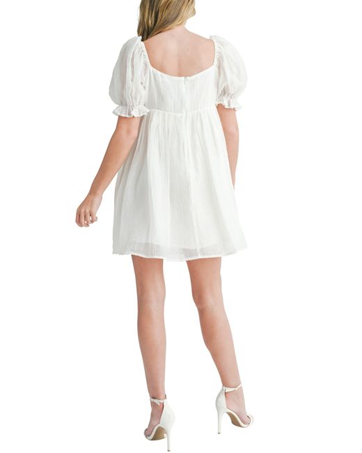 Lush White Puff Sleeve Babydoll Dress