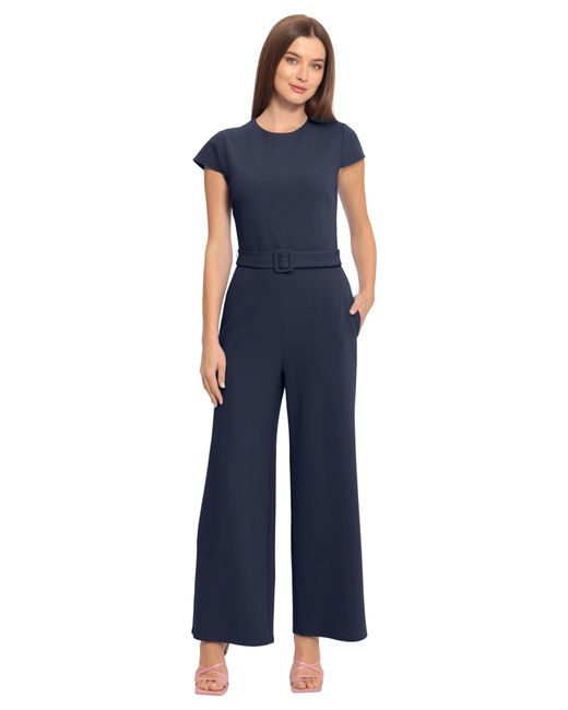 Maggy London Blue Cap Sleeve Belted Jumpsuit