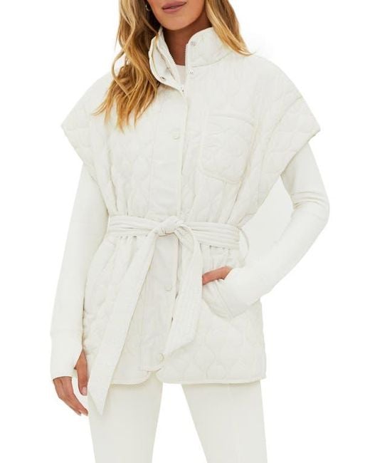 Beach Riot Shacket Beach Riot Glenn Quilted Cap Sleeve Belted Vest in White | Lyst