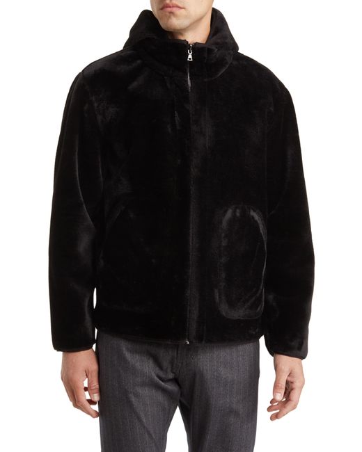 John Varvatos Black Beaver Reversible Hooded Jacket for men