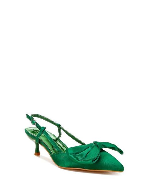 LONDON RAG Green Okshak Bow Pointed Toe Slingback Satin Pump