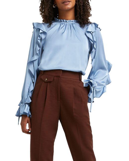 River Island Frill Sleeve Satin Blouse In Light Blue At Nordstrom Rack Lyst