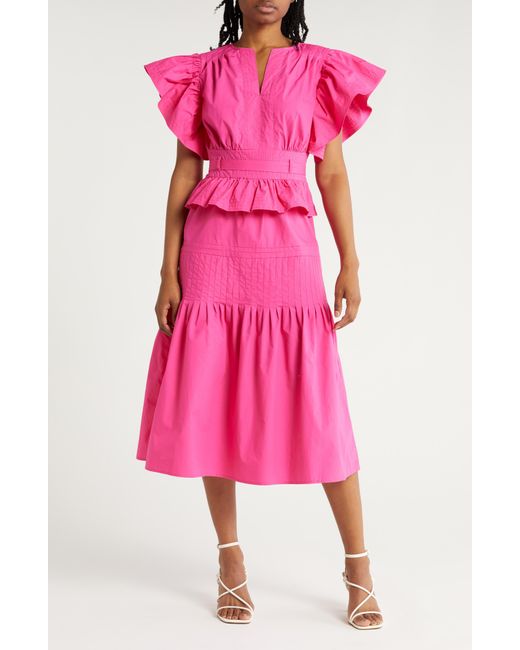 Wishlist Pink Tiered Ruffle Midi Dress
