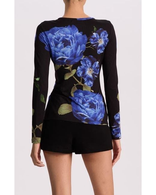 Alice + Olivia Blue Delaina Floral T-Shirt