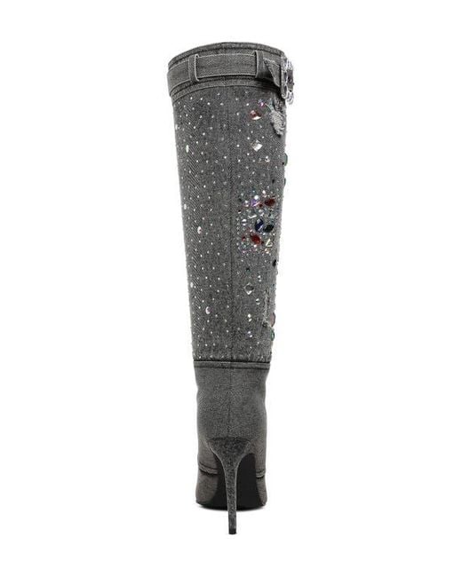 LONDON RAG Gray Cornik Pointed Toe Knee High Boot