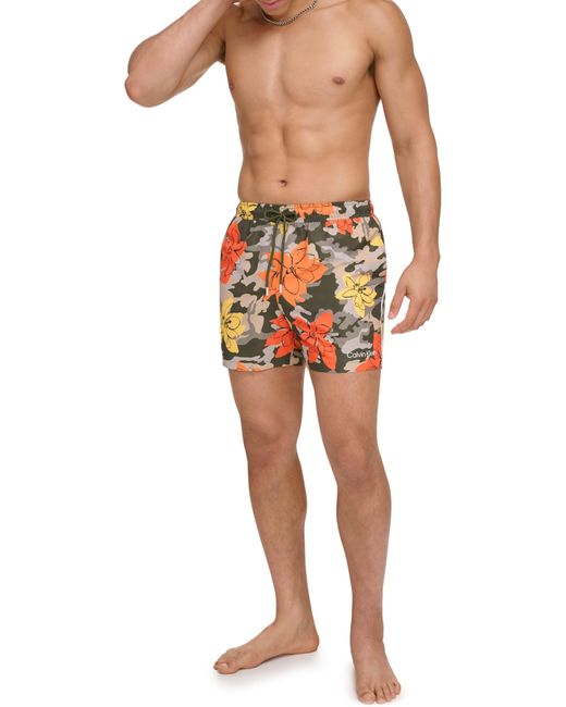 Calvin Klein Orange Modern Euro Logo Piping Swim Trunks for men