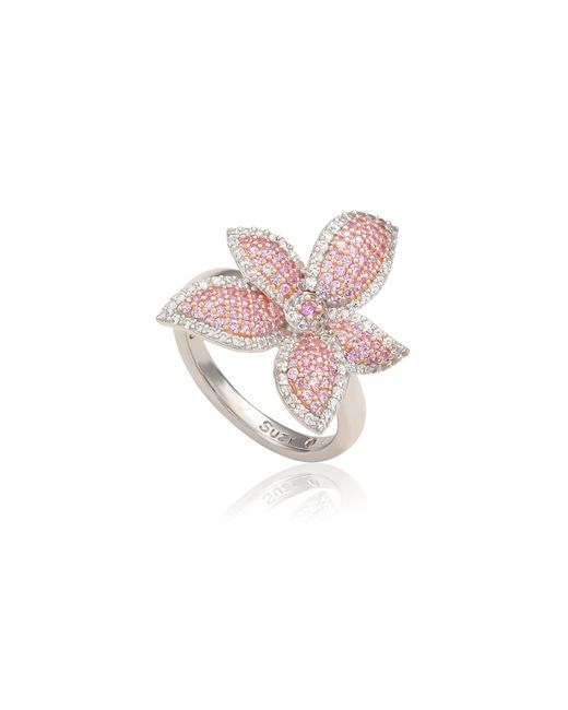 Suzy Levian Pink Sapphire & White Sapphire Flower Ring