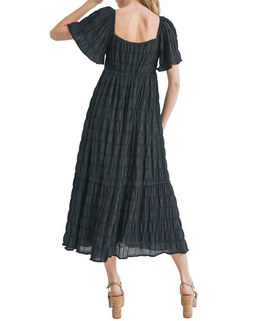 Lush Black Textured Flutter Sleeve Midi Dress
