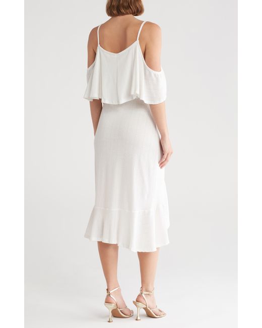 Go Couture White Cold-shoulder Wrap Dress