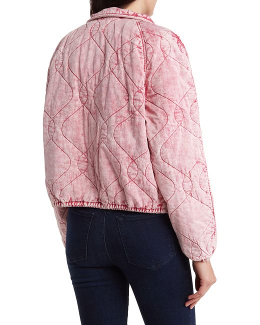 Electric and Rose Red Acid Wash Quilted Crop Jacket