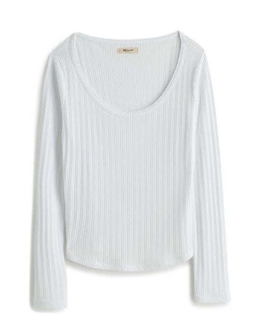 Madewell White Pointelle Scoop Neck Long Sleeve Top