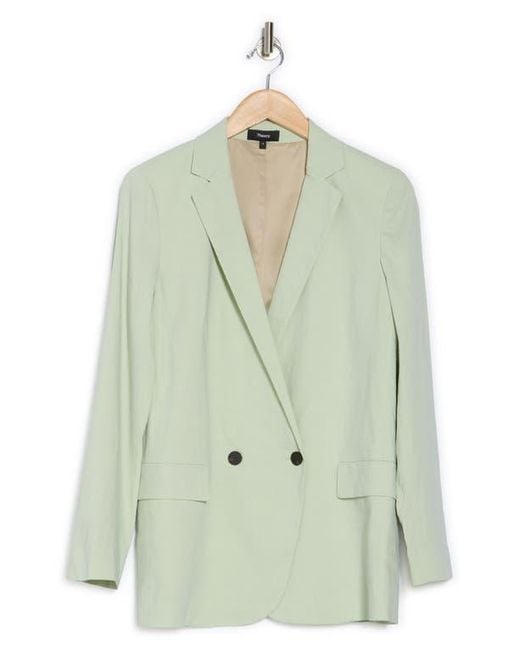 Theory Green Double Breasted Linen Blend Jacket