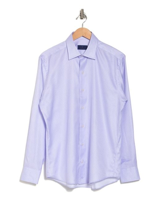 David Donahue White Geometric Print Casual Cotton Button-up Shirt for men