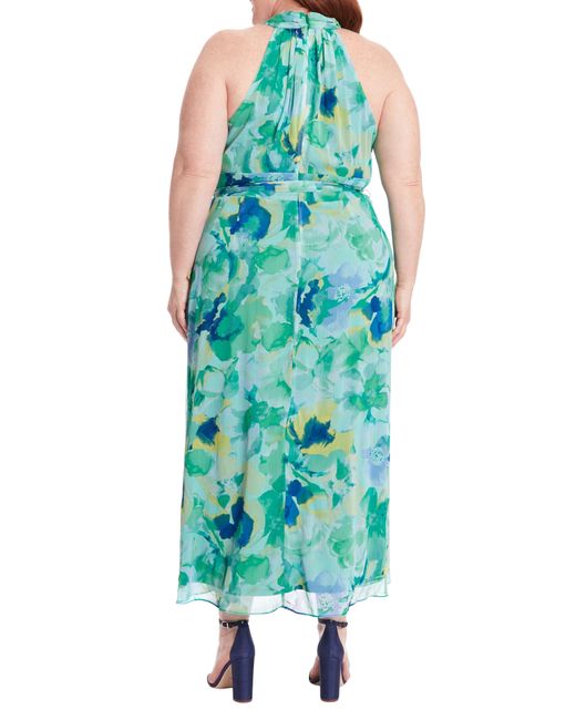 London Times Green Floral Sleeveless Chiffon Maxi Dress