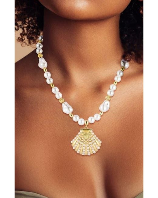 Glaze Jewelry Metallic Faux Pearl Shell Pendant Necklace