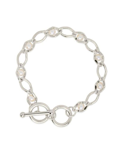 Sterling Forever White 14K Plated Amedea Synthetic Pearl Chain Bracelet
