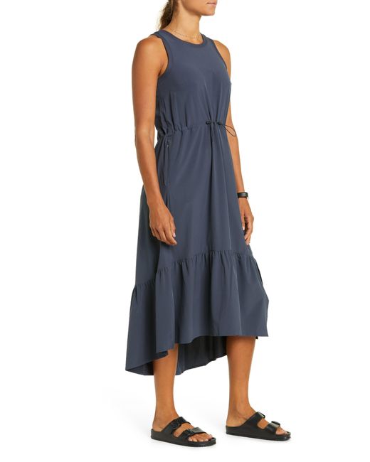 Zella Blue Drawcord Waist Tiered Maxi Dress