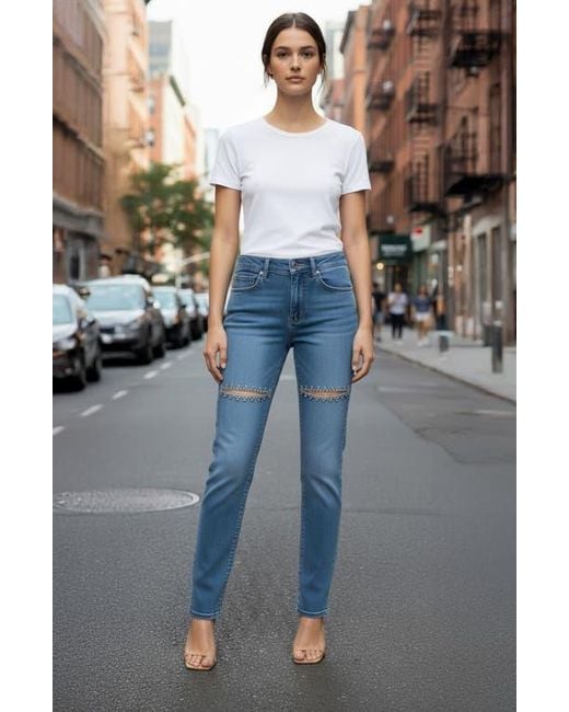 Bebe Blue The Bling Slit Straight Leg Jeans