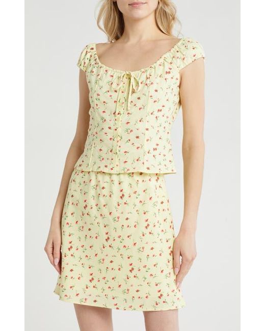 Wayf Multicolor Tie Front Linen Blend Top