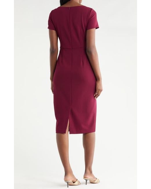 Vince Camuto Red Short Sleeve Stretch Crepe Midi Sheath Dress