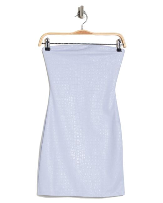 Naked Wardrobe Blue The Crocodile Collection Croc Embossed Strapless Faux Leather Minidress