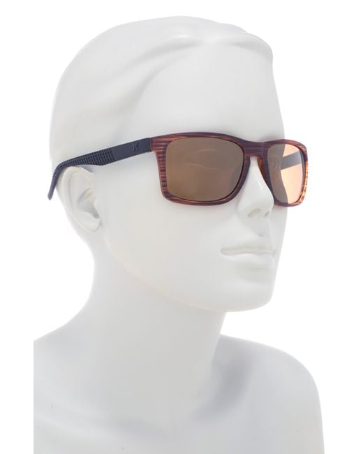 Hurley Brown 56mm Polarized Rectangular Sunglasses for men