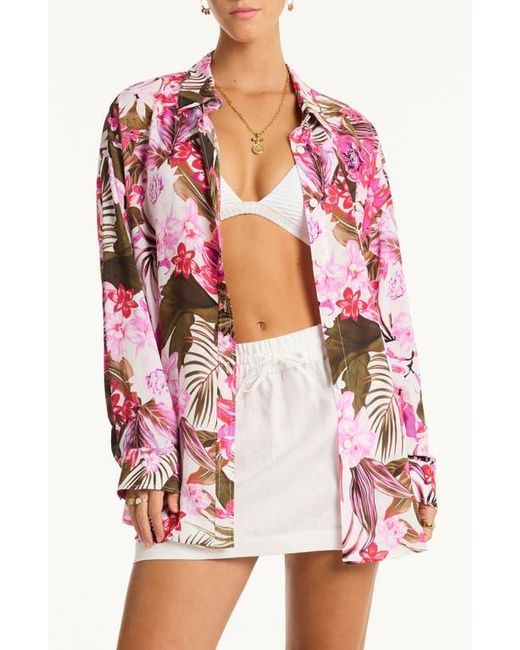 Sea Level Pink Isla Beach Oversize Cover-Up Shirt