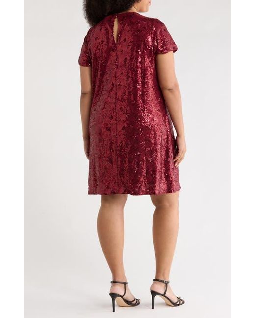London Times Red Sequin T-Shirt Dress