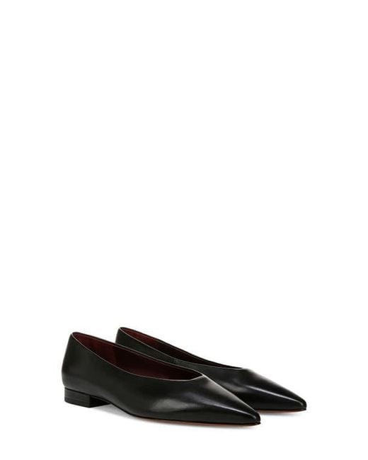 Vince Black Pointed Toe Leather Flat Shoes