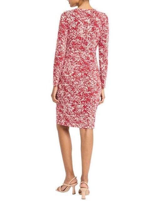 Maggy London Red Print Long Sleeve Wrap Dress