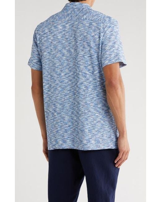 T.R. Premium Blue Mélange Short Sleeve Button-Up Shirt for men
