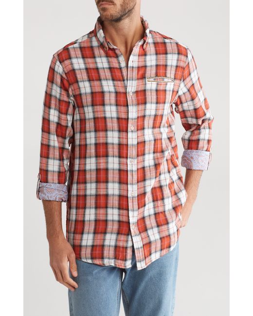 Scotch & Soda Red Flannel Check Button Down Shirt for men