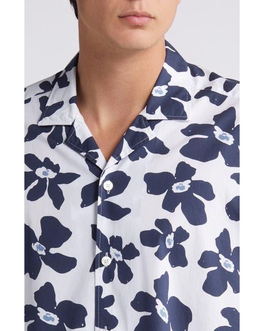 Boss Blue Drew Palm Print Stretch Camp Shirt for men
