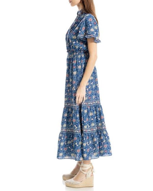 Max Studio Blue Smocked Flutter Sleeve Maxi Dress