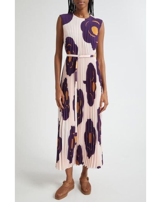Marimekko Juhlia Tumma Pleated Belted Sleeveless Maxi Dress in White | Lyst