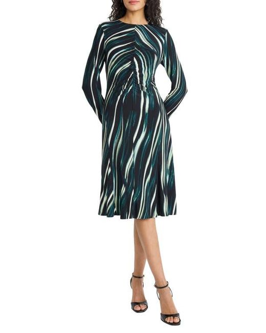 Maggy London Blue Long Sleeve Mesh Midi Dress