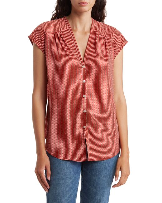 Max Studio Red Sleeveless Bubble Crepe Button-up Top
