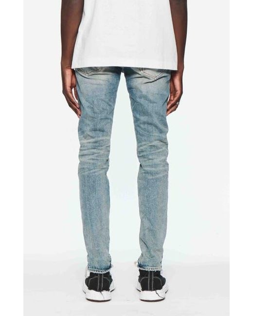 Purple Brand Blue Electric Tint Distressed Skinny Jeans for men