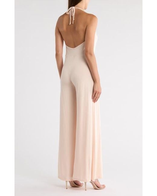 Go Couture Pink Plunge Strap Wide Leg Jumpsuit