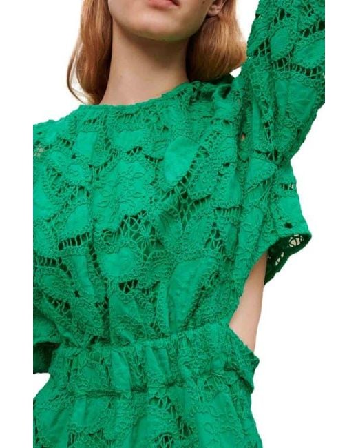 maje dress with ruffles and lace details Satin dress with ruffles