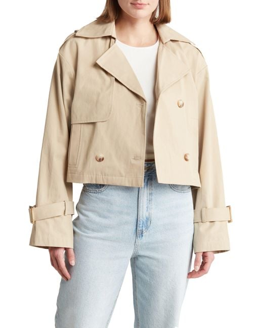 Elodie Bruno Blue Double Breasted Crop Trench Coat