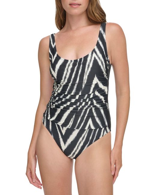 DKNY Black Ruched One-piece Swimsuit