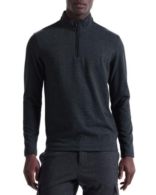 Bugatchi Blue Houndstooth Patern Quarter Zip Top for men