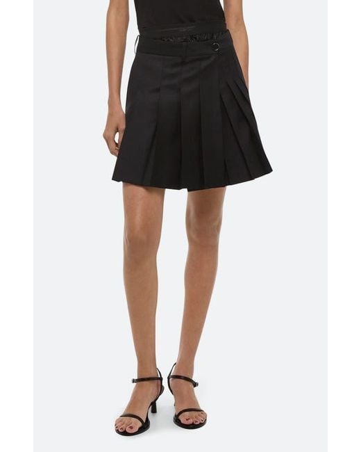 Helmut Lang Black Pleated Wool Skort