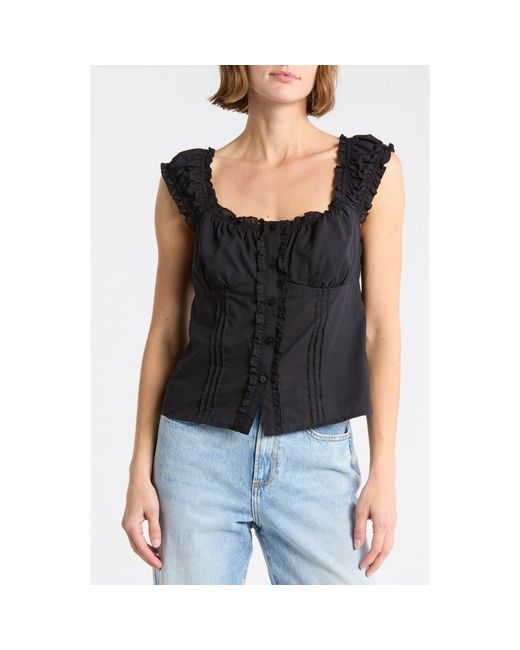 Abound Black Button Front Cotton Top